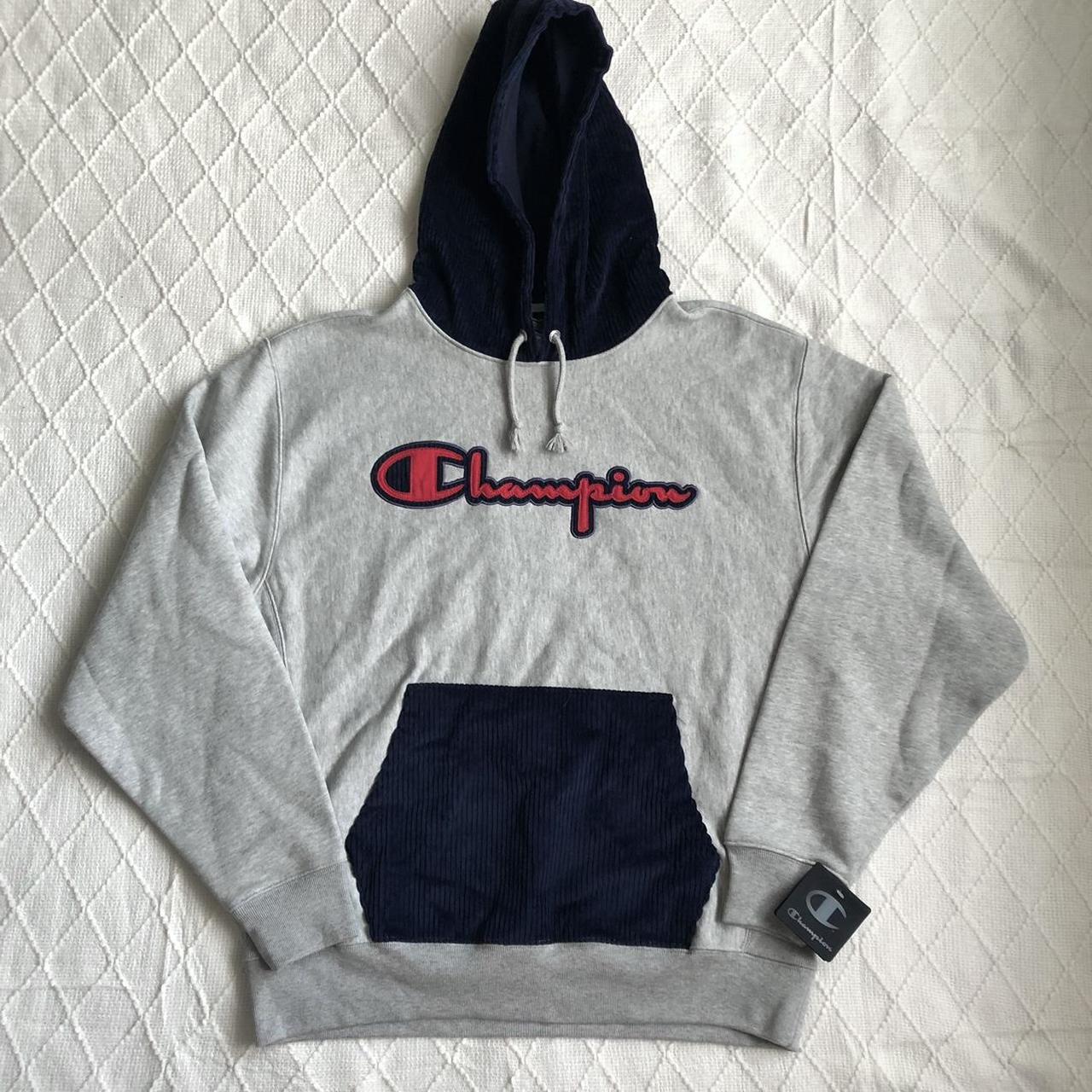 Champion hoodie red blue hot sale grey