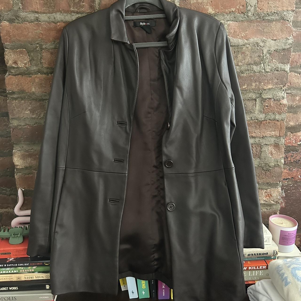 Brown leather buttoned blazer (S) Closes with... - Depop