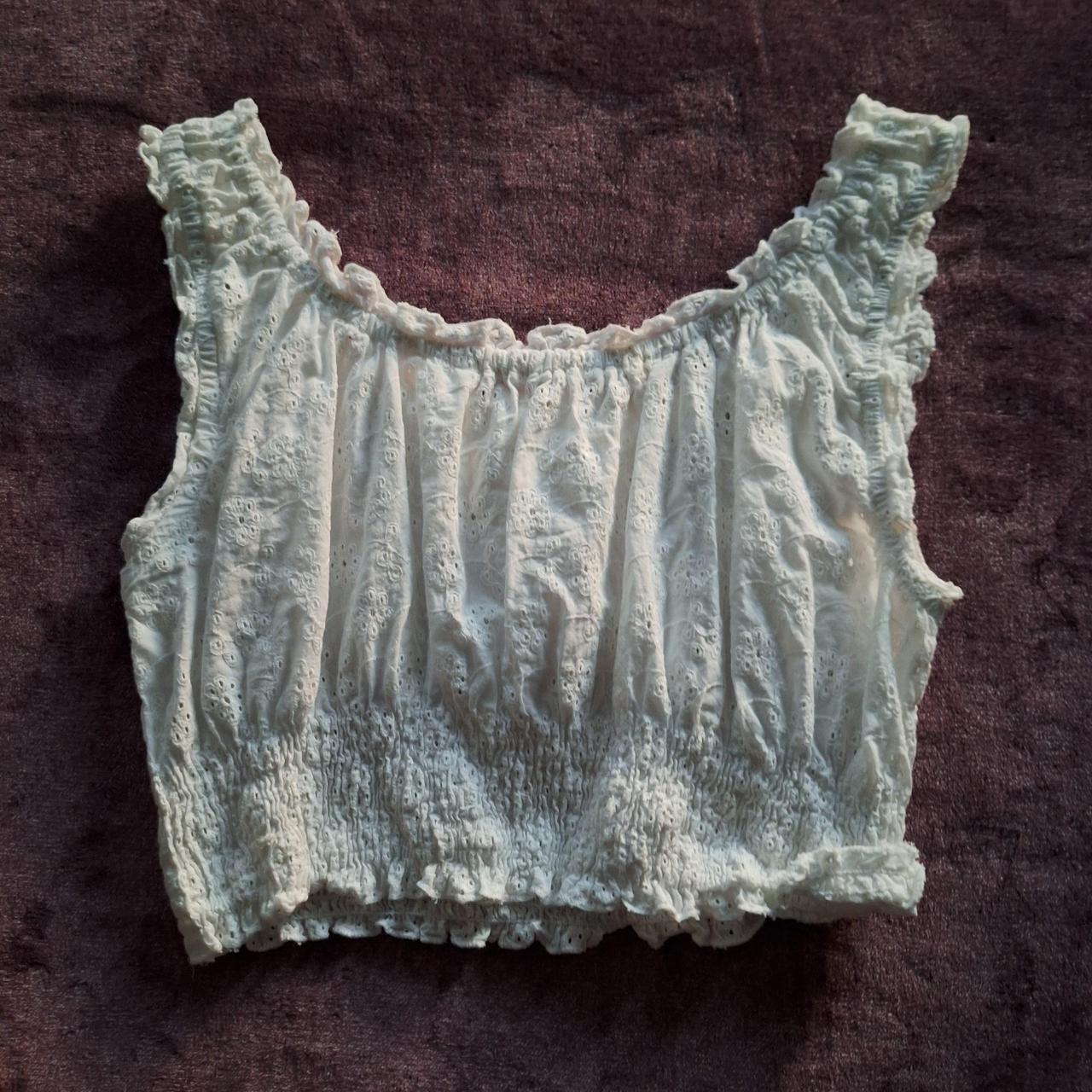 cute white floral patterned crop top with short... - Depop