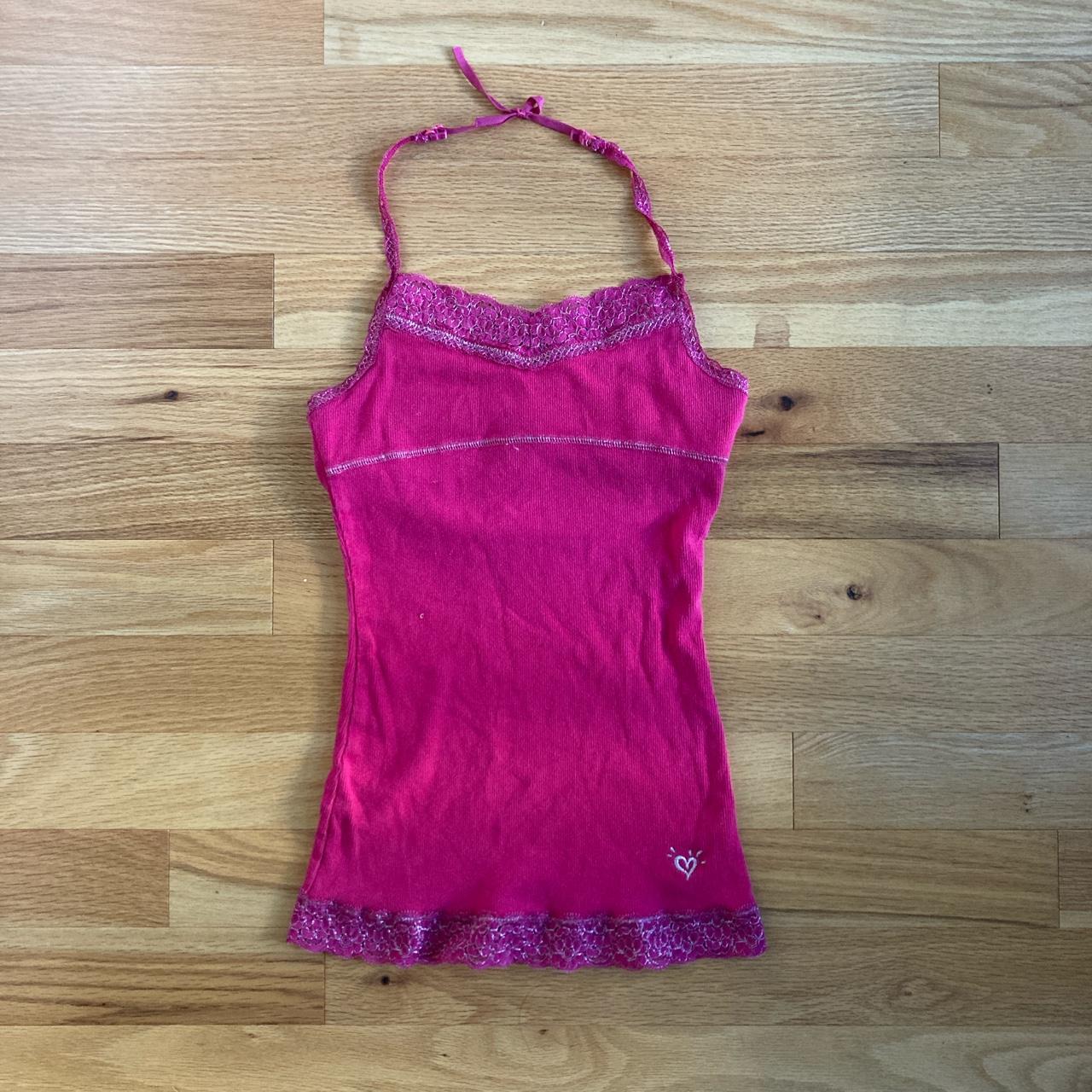 Pink lace tank 🎀🎀 - built in bra - size 10 youth,... - Depop