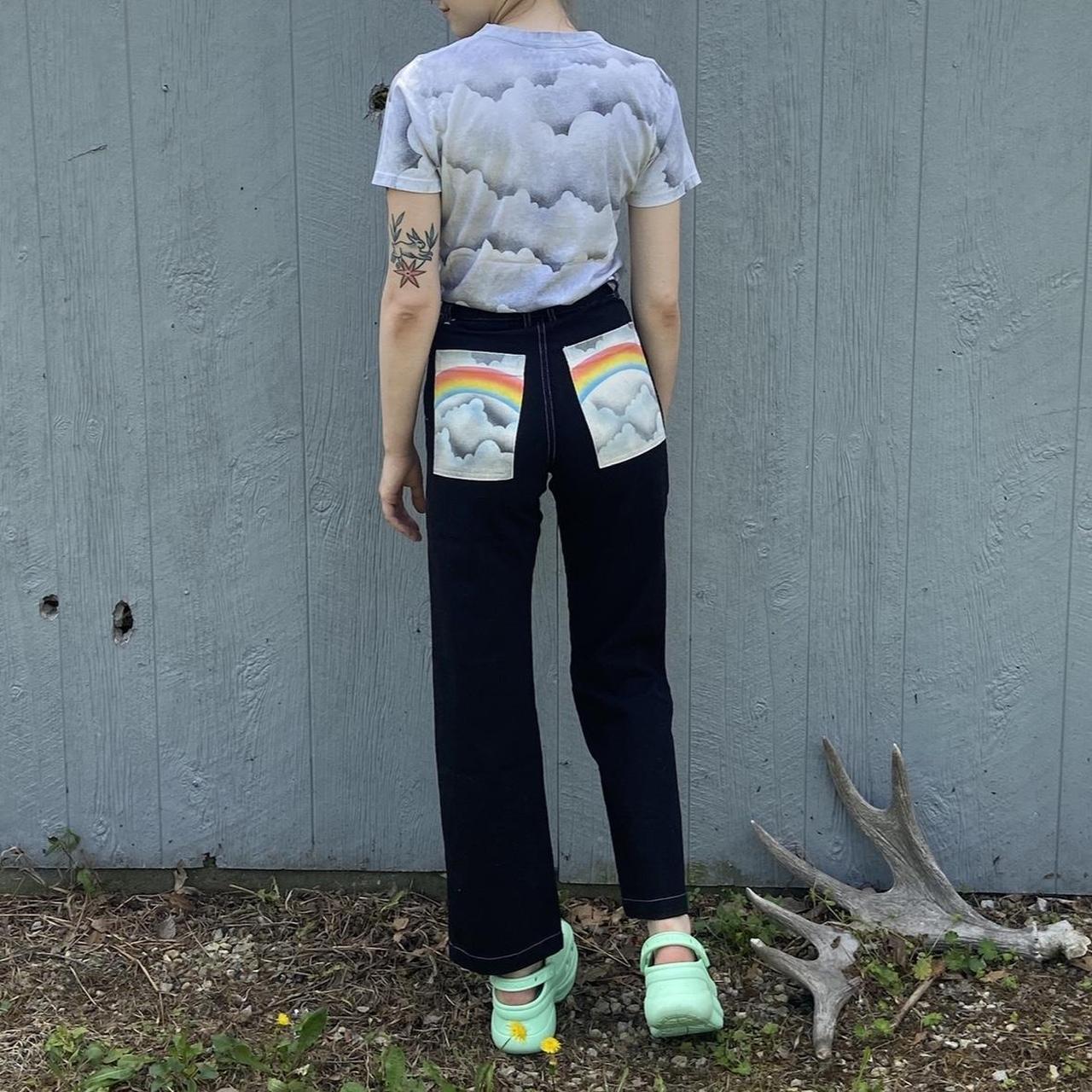 Bug Bud Press airbrush work pants with rainbow - Depop