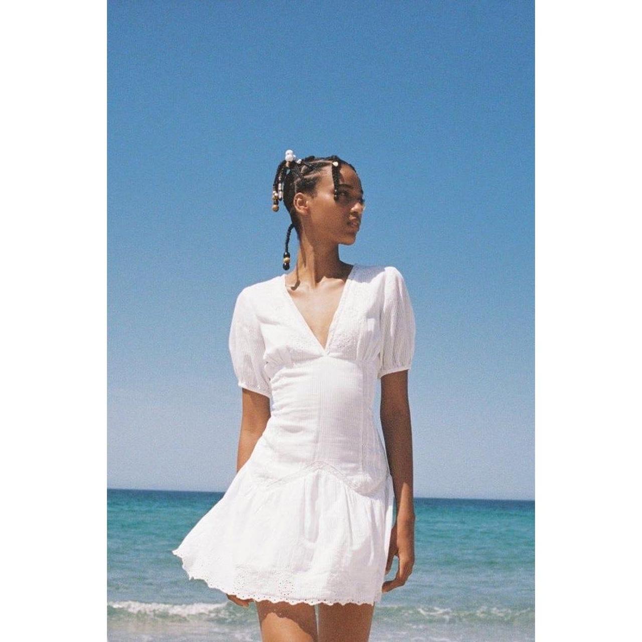 Zara short white dress Short dress with cutwork... - Depop