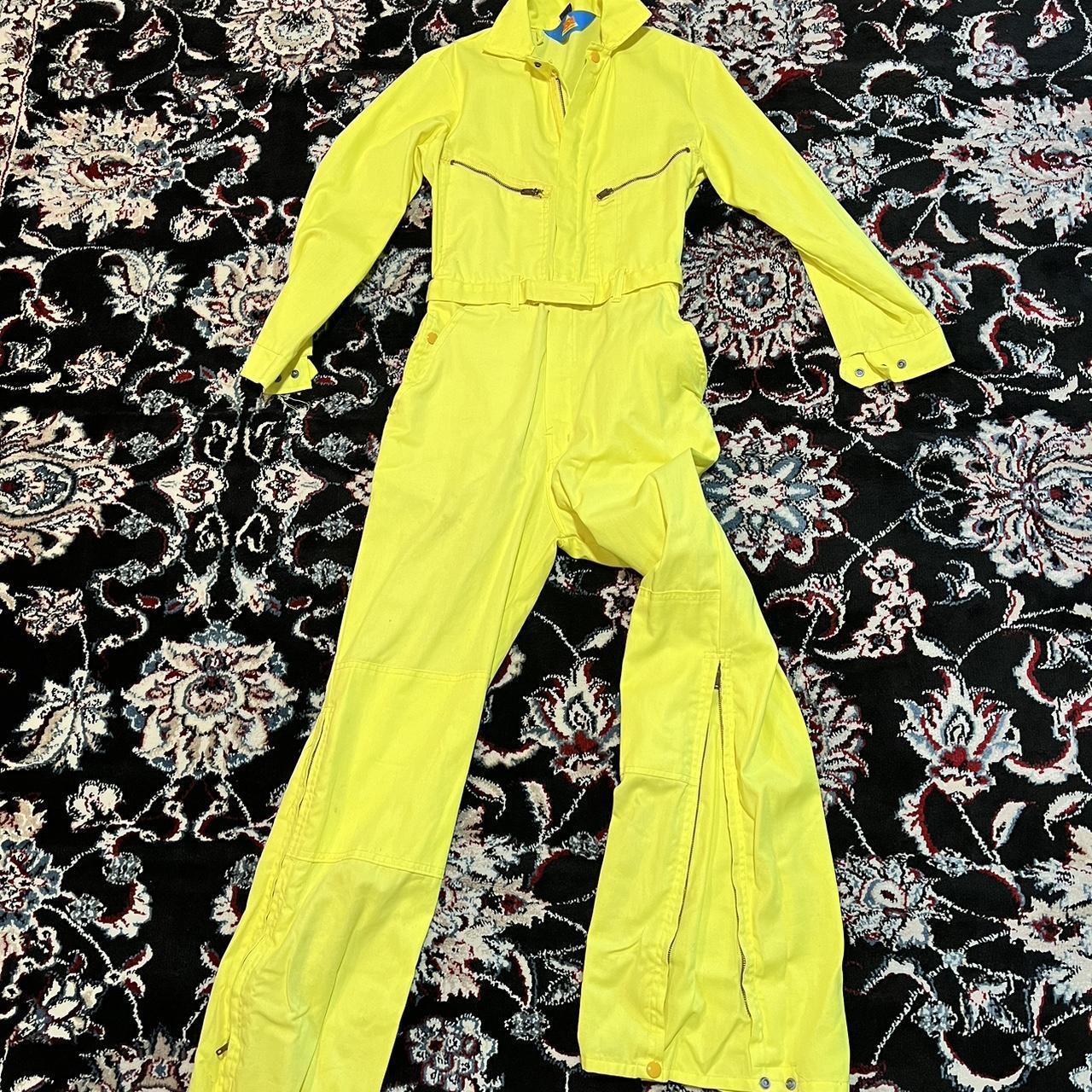 Yellow coverall jumpsuit. Size 3436. Adjustable... Depop