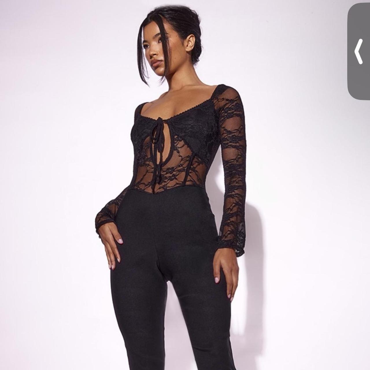 Black lace jumpsuit long sleeve online