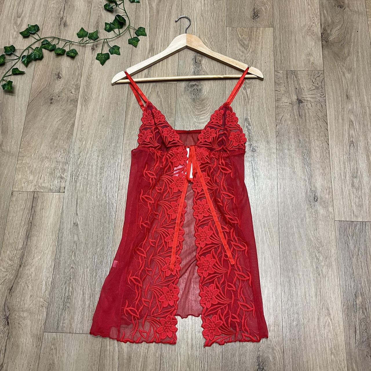 RED LACE BABY-DOLL / CHEMISE SIZE 8 Sheer red lace... - Depop