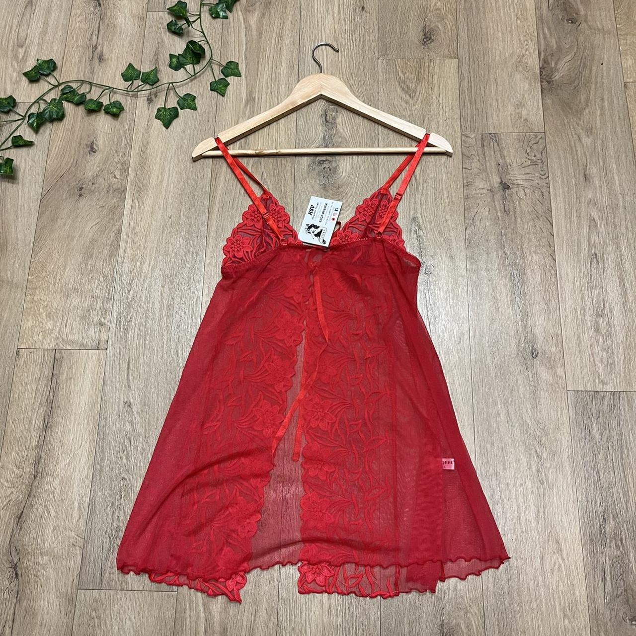 RED LACE BABYDOLL / CHEMISE SIZE 8 Sheer red lace... Depop