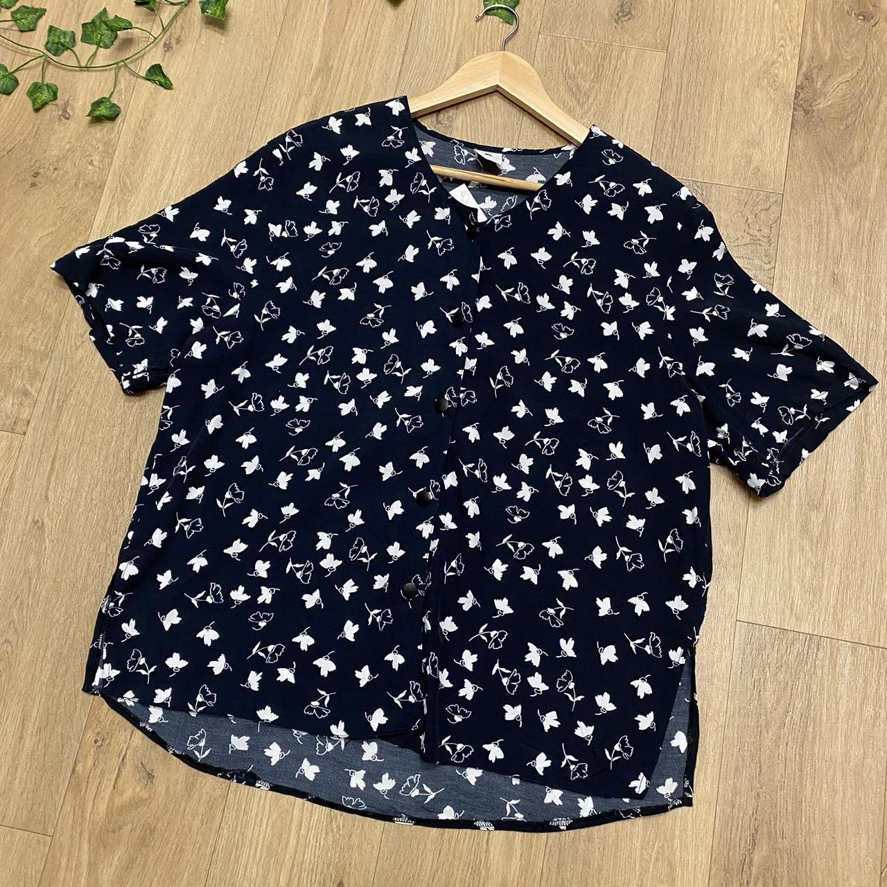 Women's Navy and White Blouse | Depop