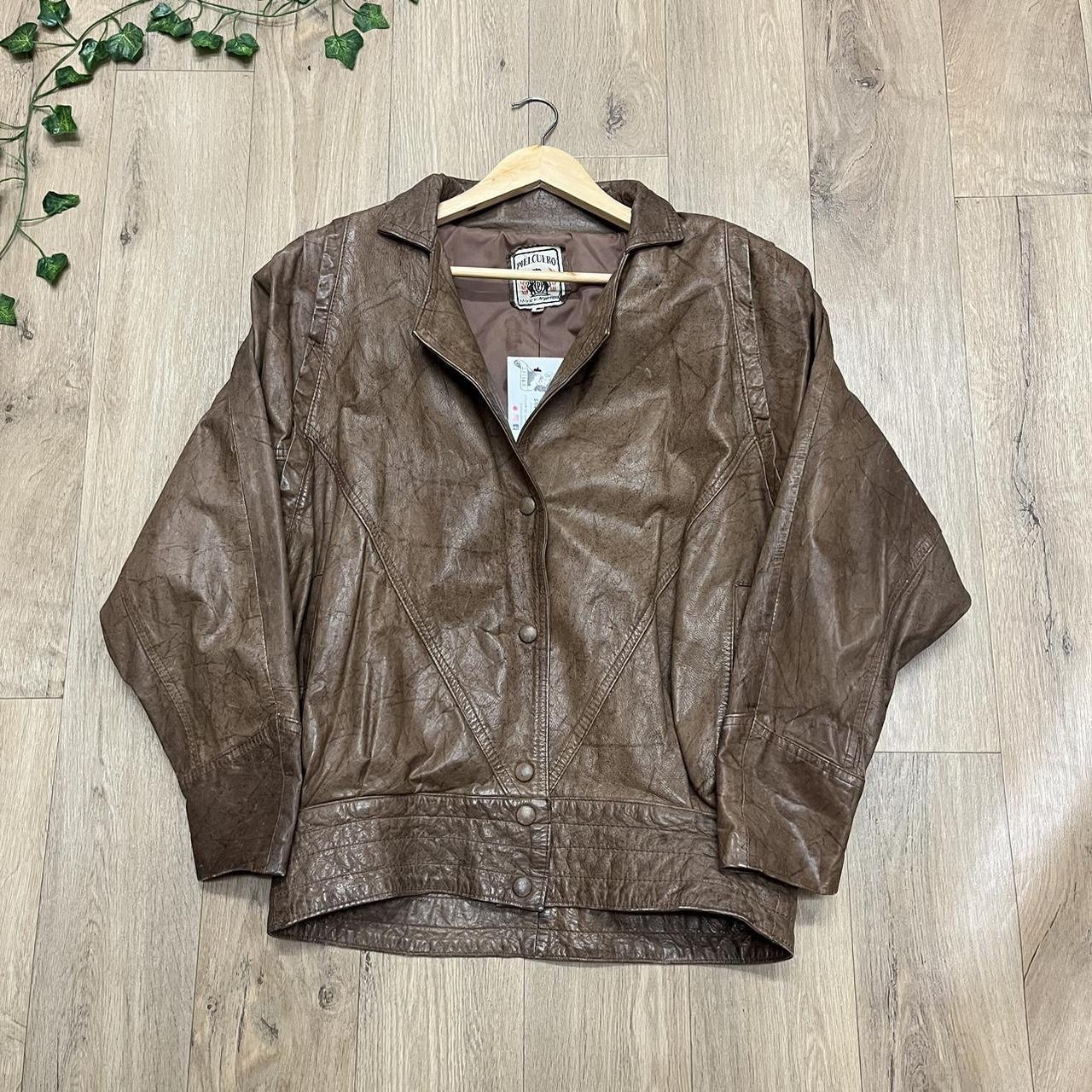 VINTAGE LEATHER JACKET SIZE 12 14 Vintage brown... - Depop