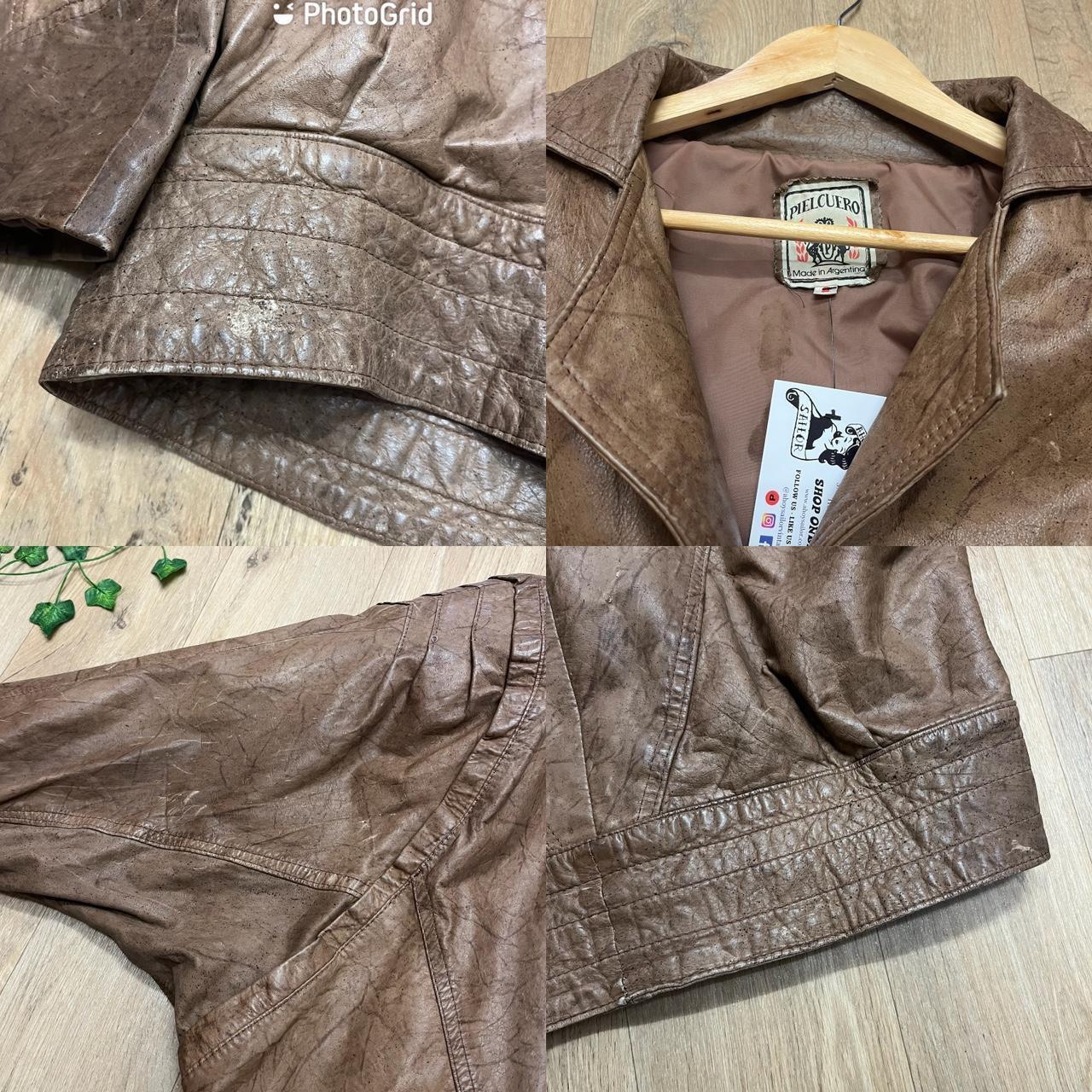 VINTAGE LEATHER JACKET SIZE 12 14 Vintage brown... - Depop