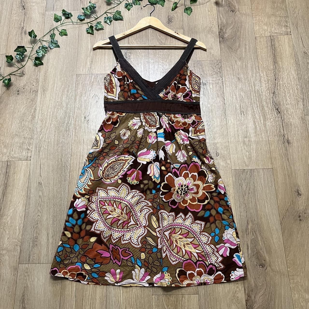 VINTAGE Y2K BROWN & MULTICOLOUR DRESS 8 Vintage Y2K... - Depop