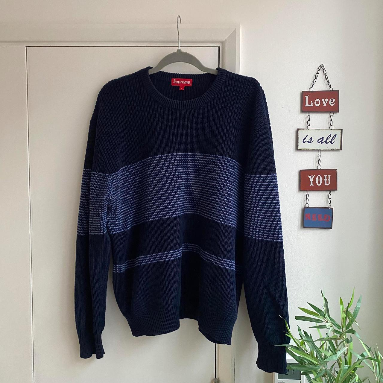 Supreme Tonal Stripe Crewneck Sweater Navy... - Depop