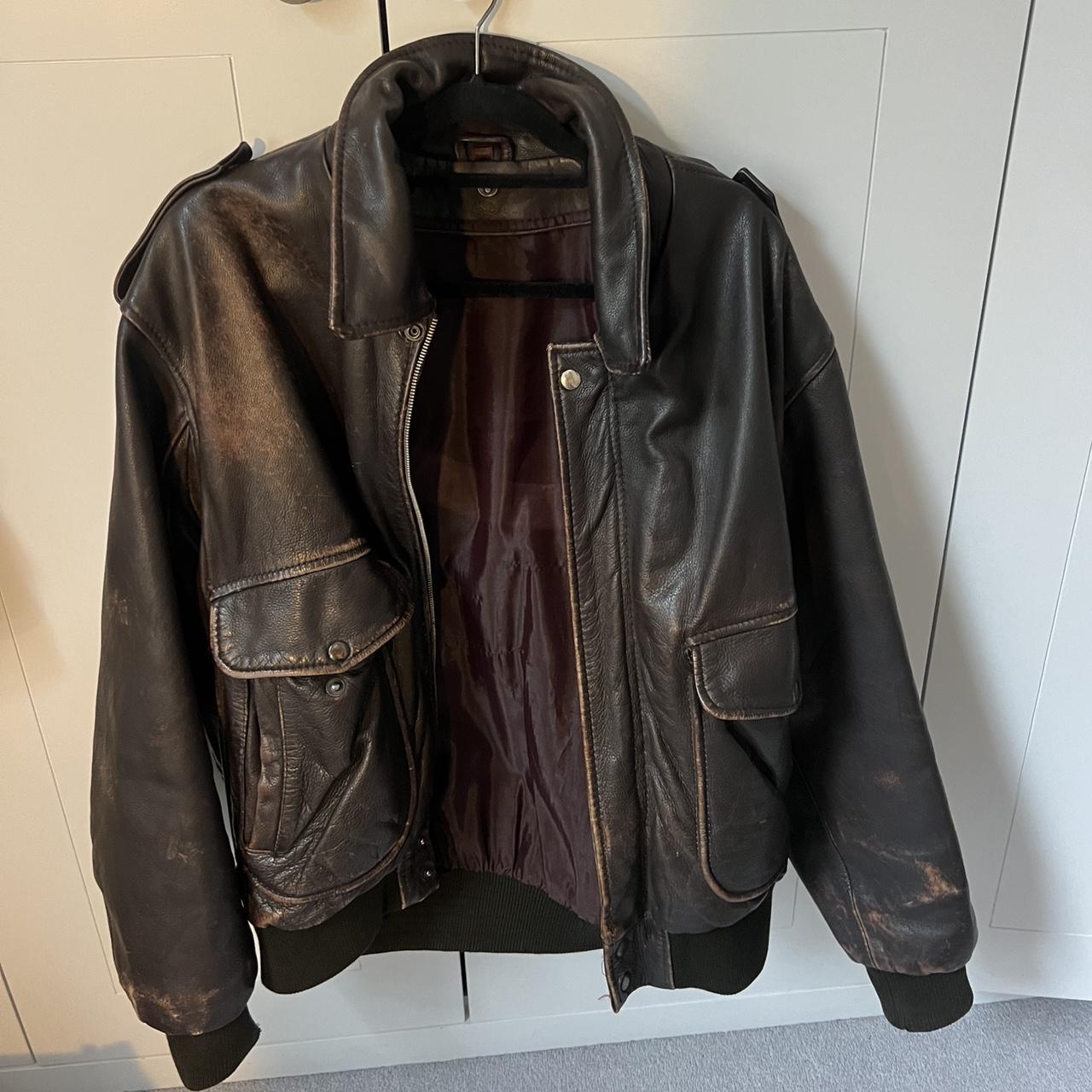 100% Real Leather Brown Bomber Vintage So Has The... - Depop