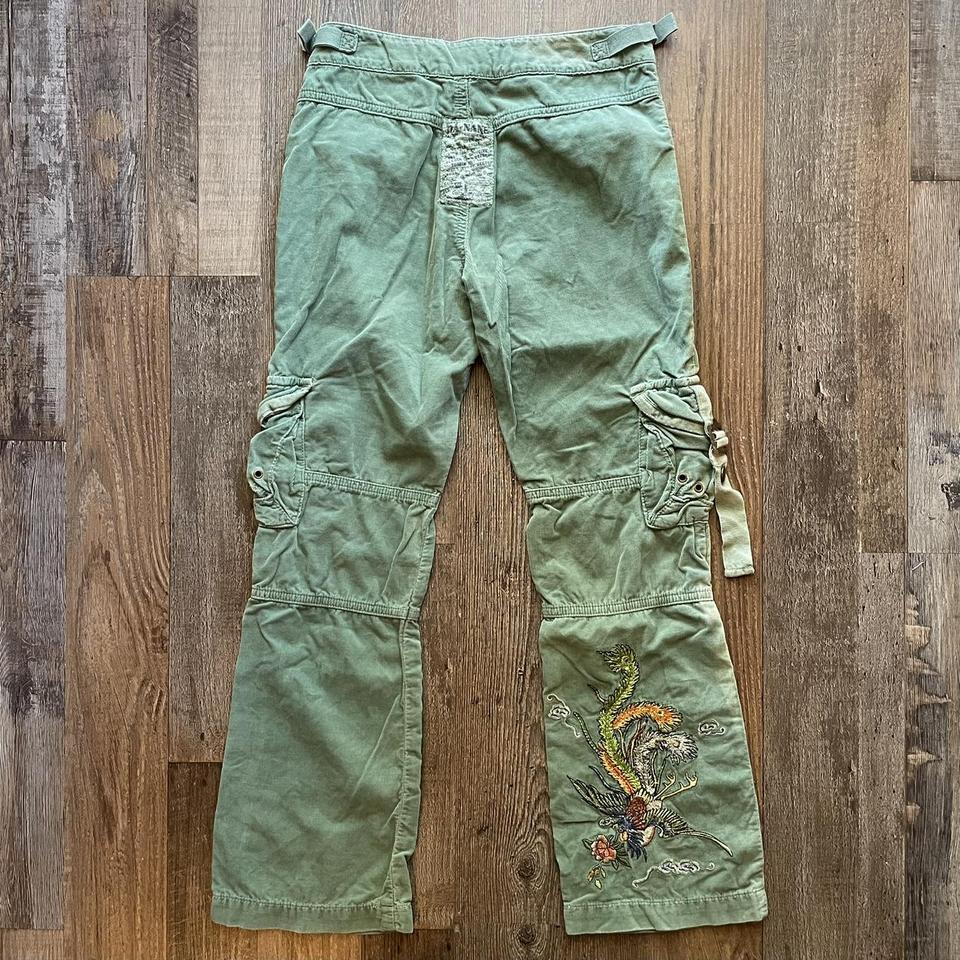 DA-NANG GREEN CARGO PANTS dragon embroidery on... - Depop