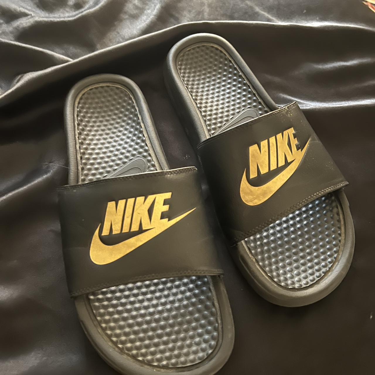 Black and gold nike sandals best sale