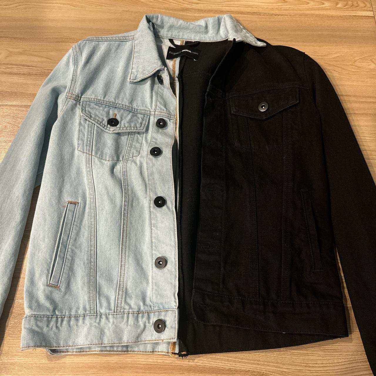 Half black and blue jean jacket best sale