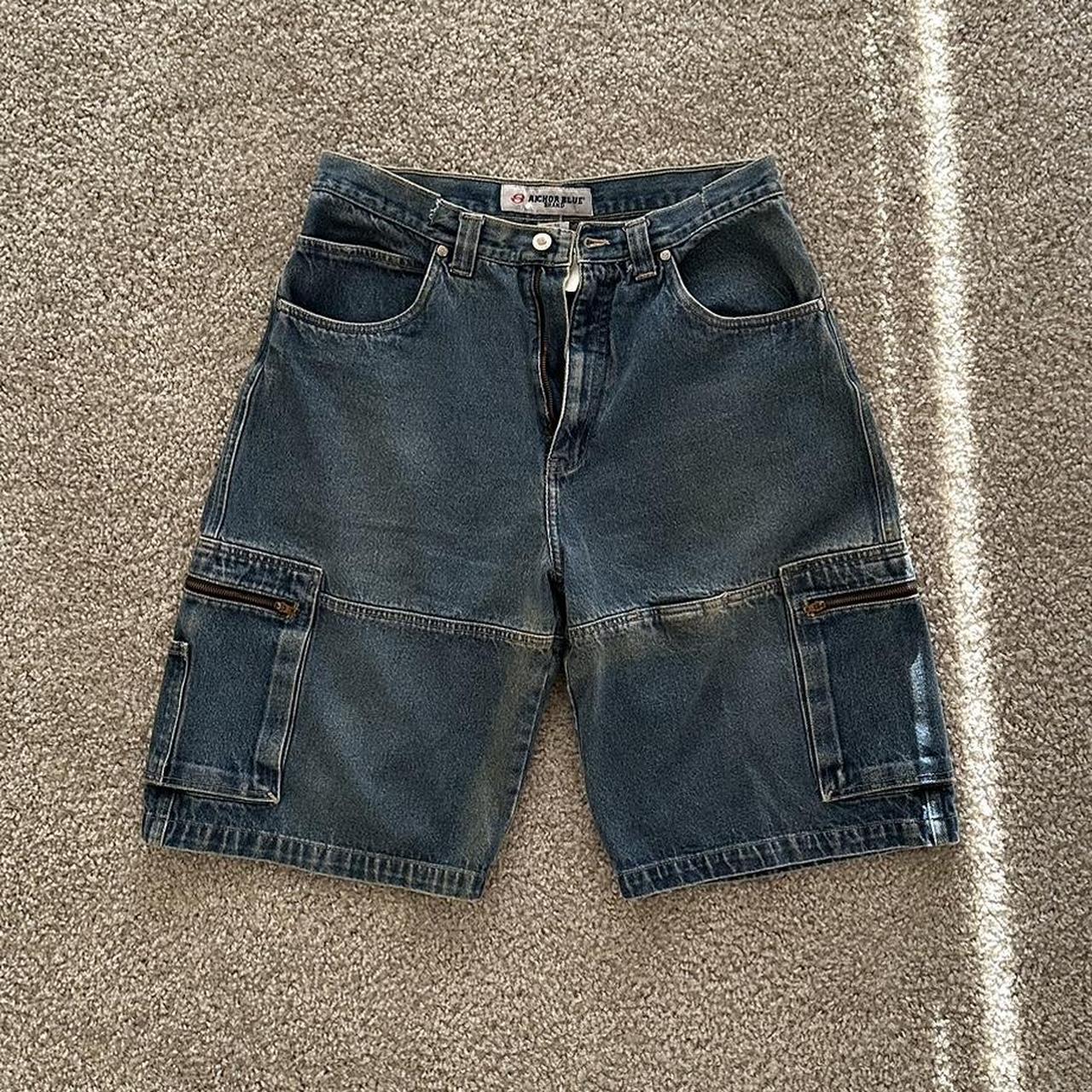 Vintage Anchor Blue Jorts. Size 34. Imperfections... - Depop