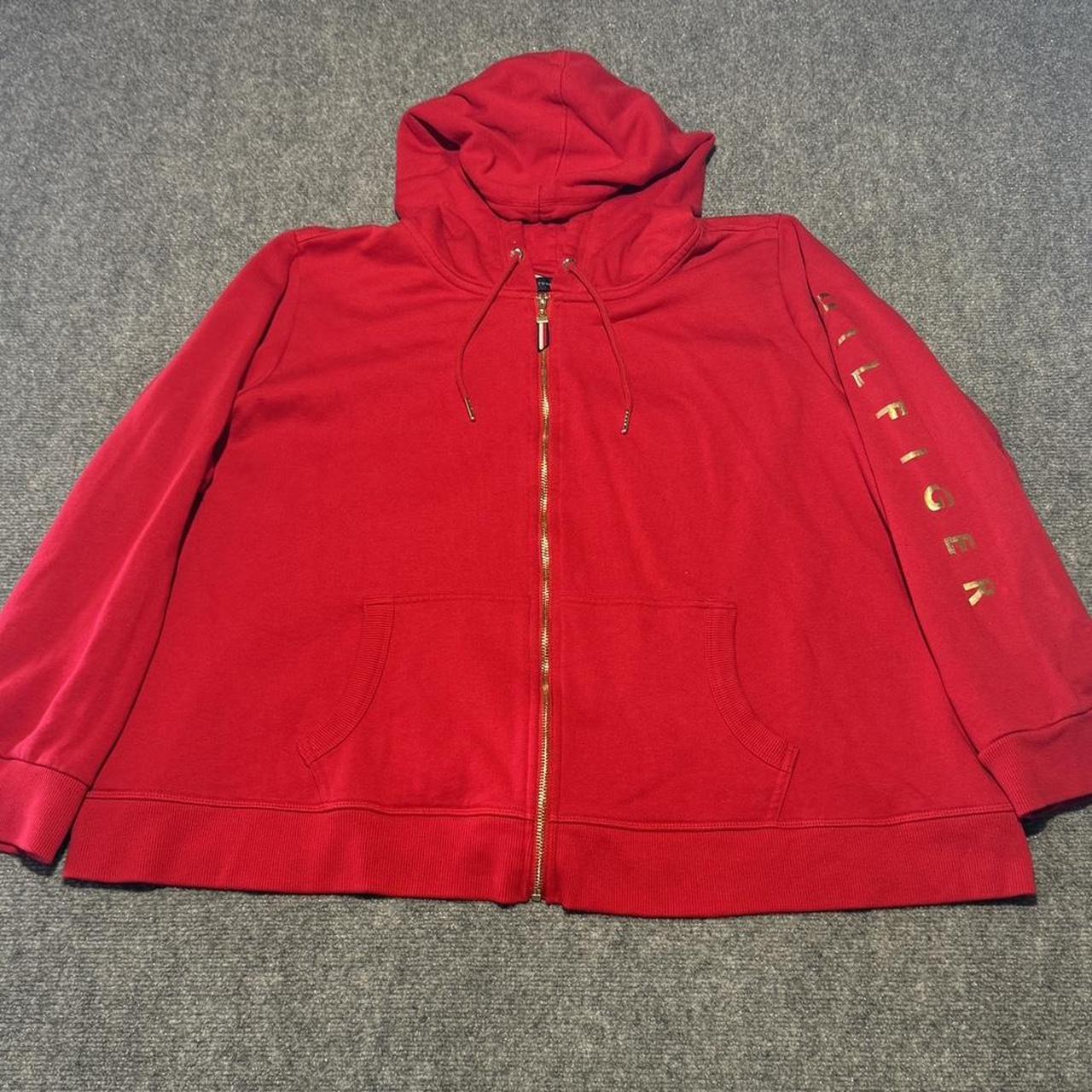 Red Tommy Hilfiger Women s Zipup Jacket Size 3XL Y2K. Depop