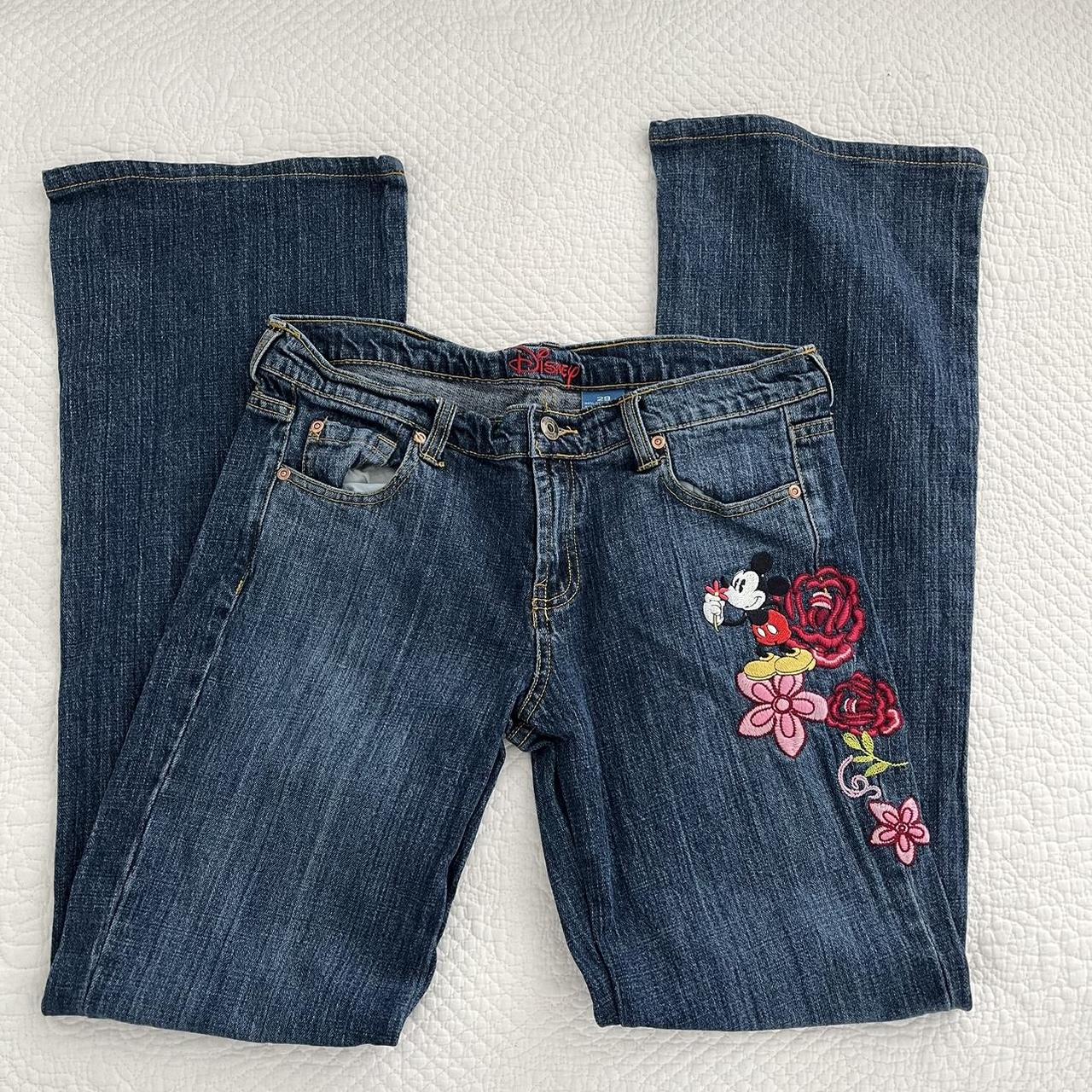 vintage rare Disney embroidered flower jeans • 29”... - Depop