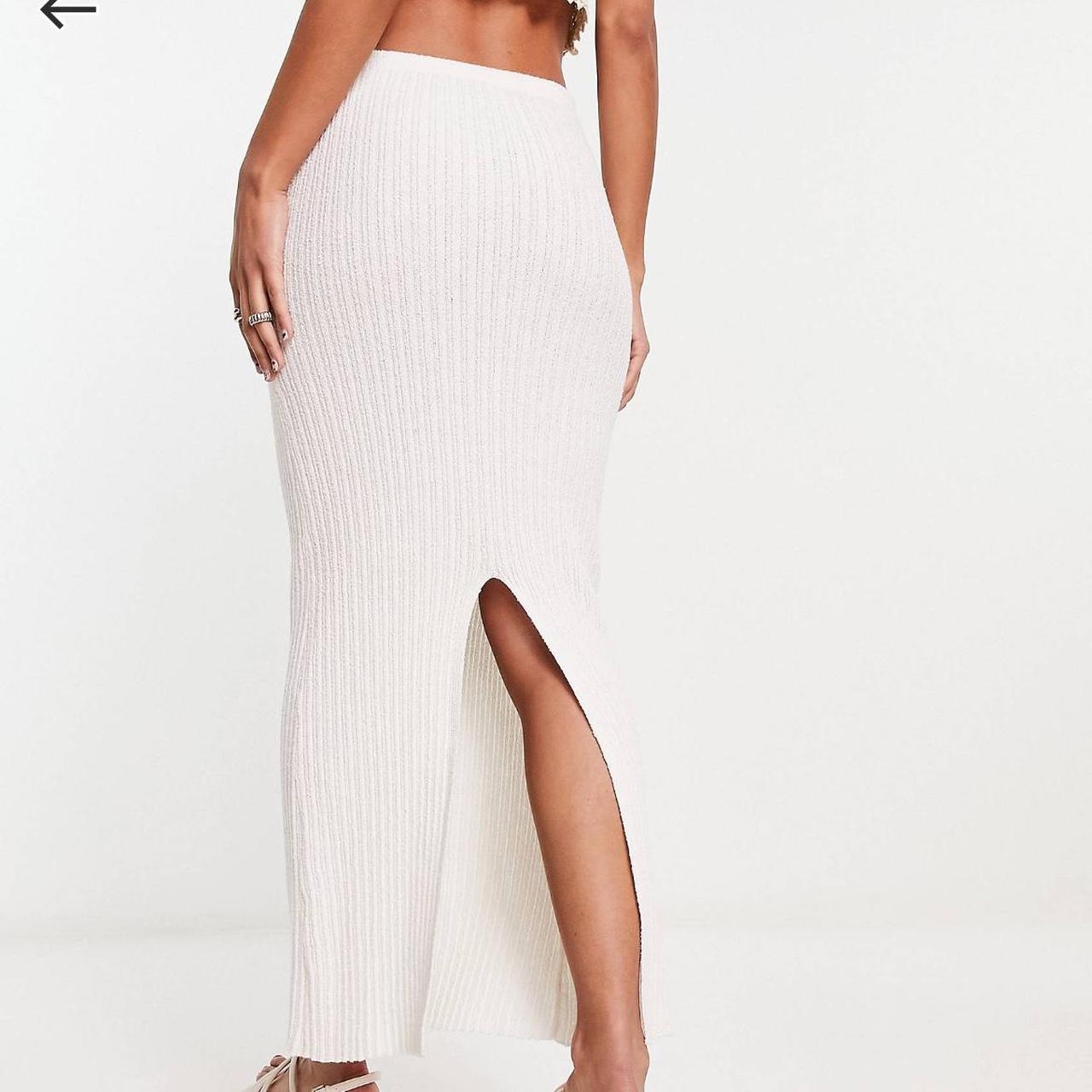 Bershka rib knit midaxi skirt co-ord in ecru Depop