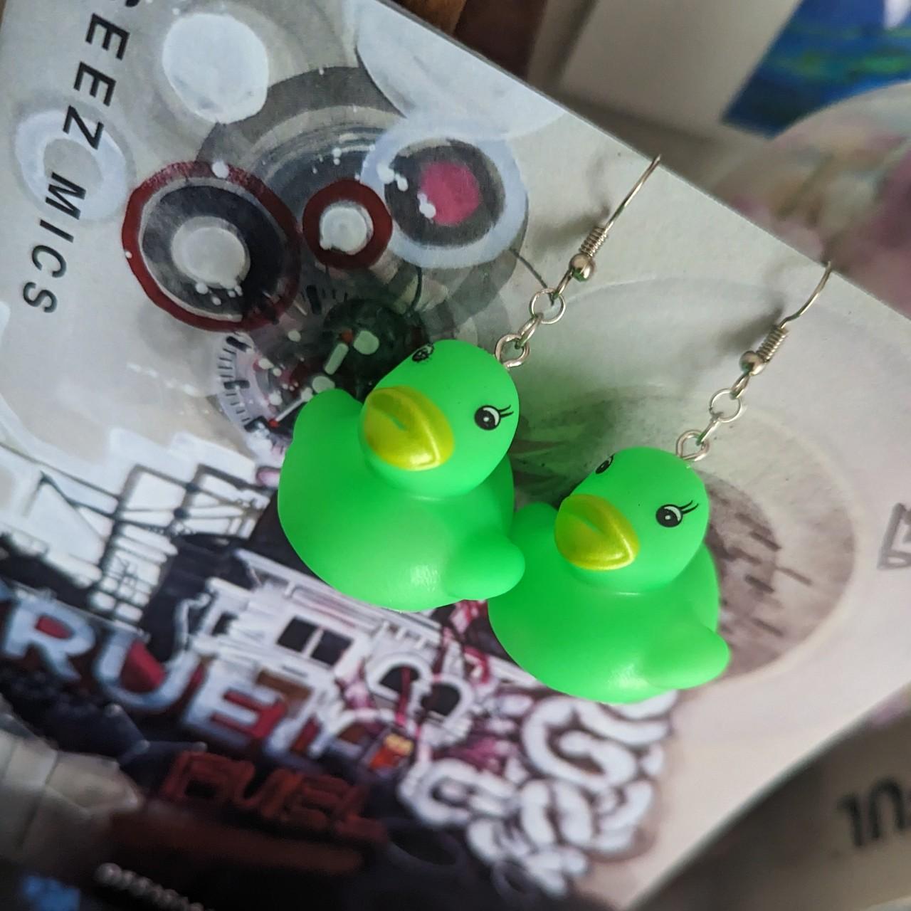 green rubber duckie earrings