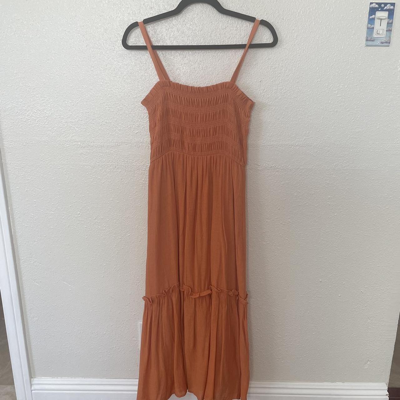 Cute Orange Ruffle Maxi dress Super comfy Size Small... - Depop