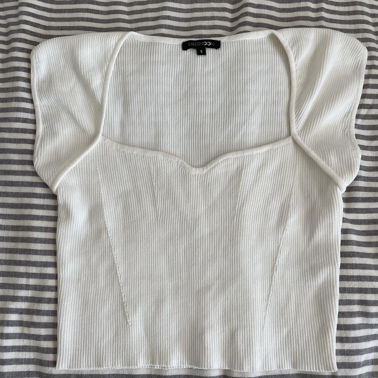 White Ripped Square Neck Top - Depop