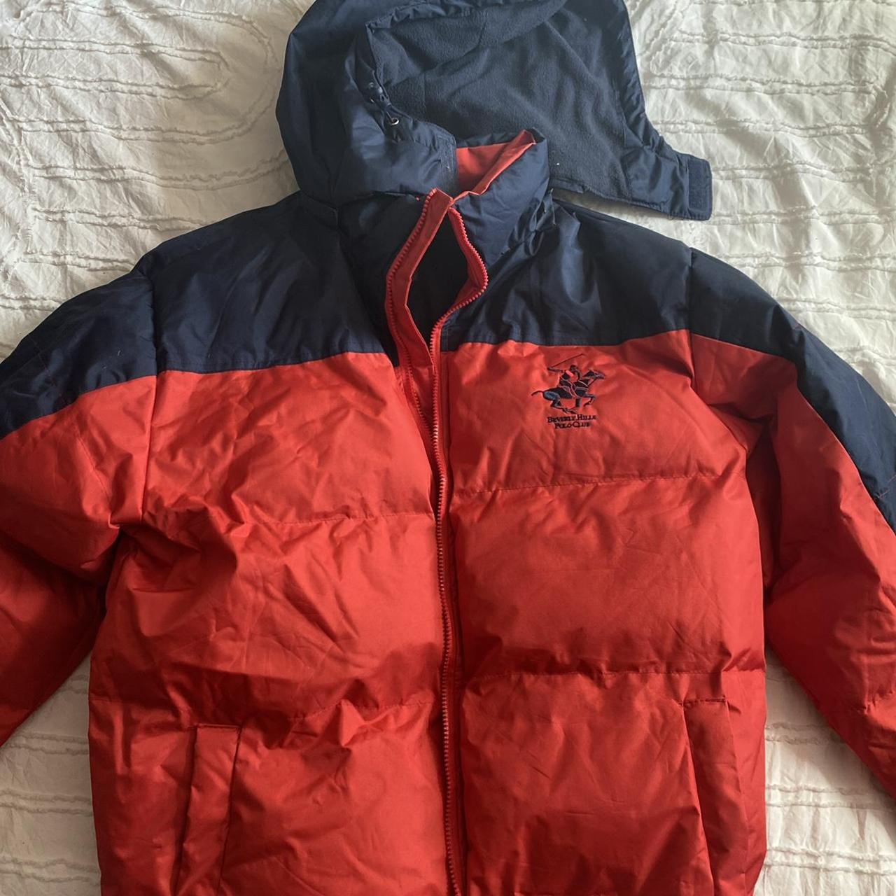 Beverly Hills Polo Club Women's Red and Blue Coat | Depop