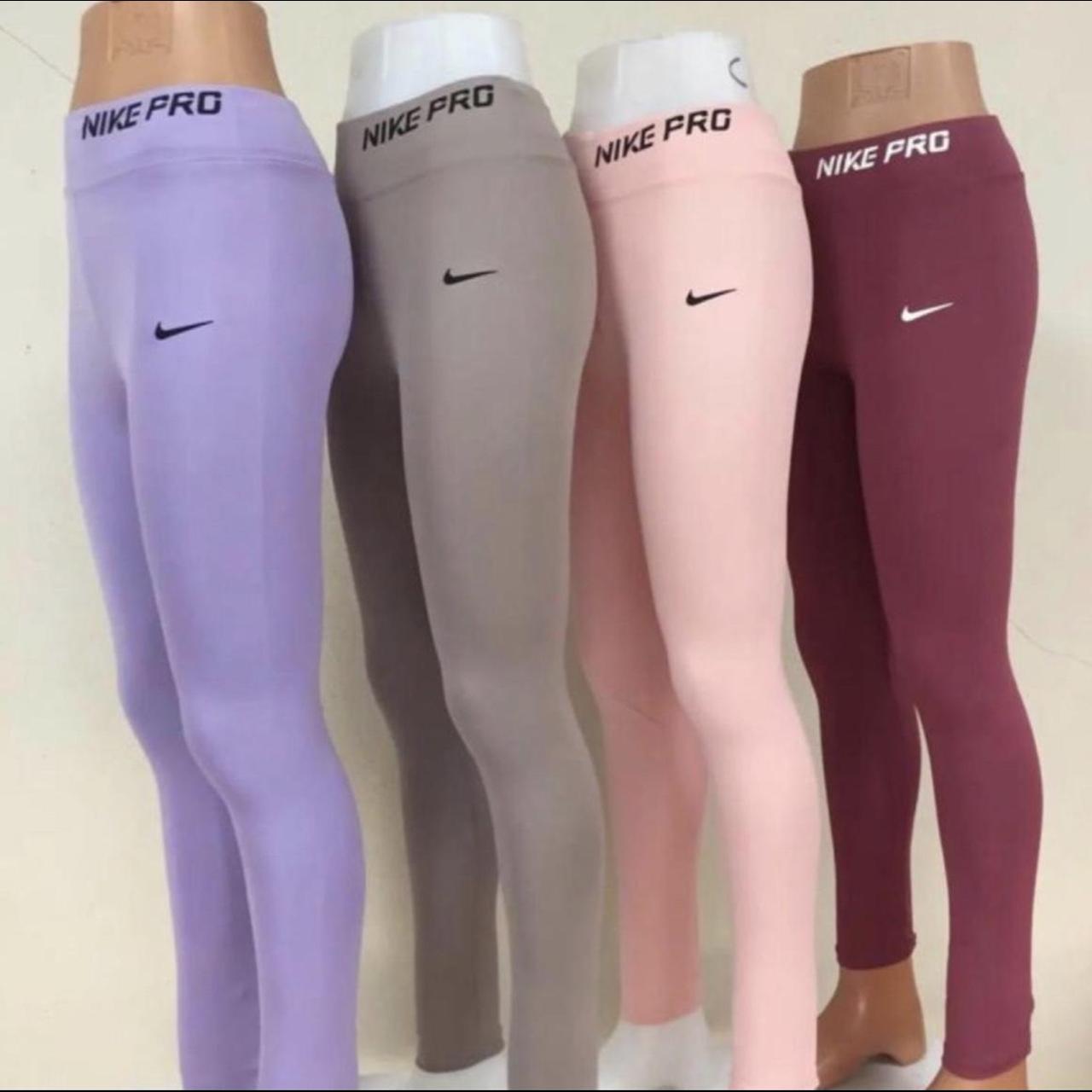 Nike Grey & Pink Dri Fit Leggings Ladies Size - Depop