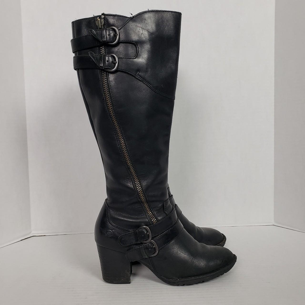 Born Boc Boots Black Leather Knee High Heels... - Depop