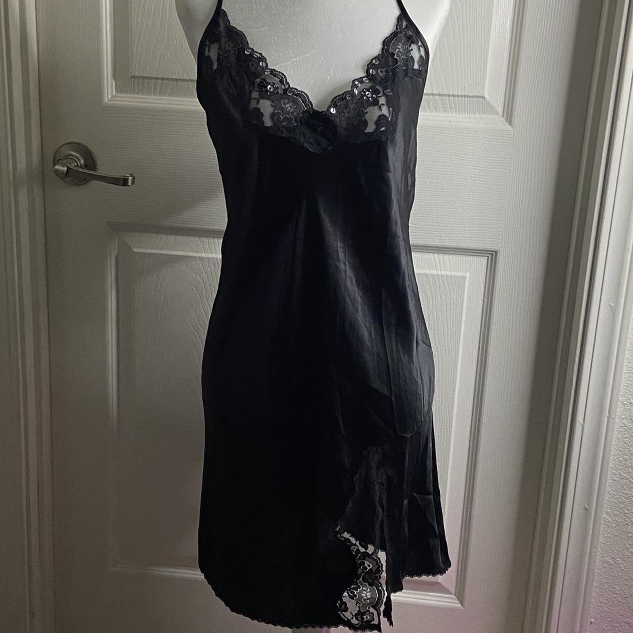 Beautiful Vintage Black Slip Dress With Lace Trim... - Depop