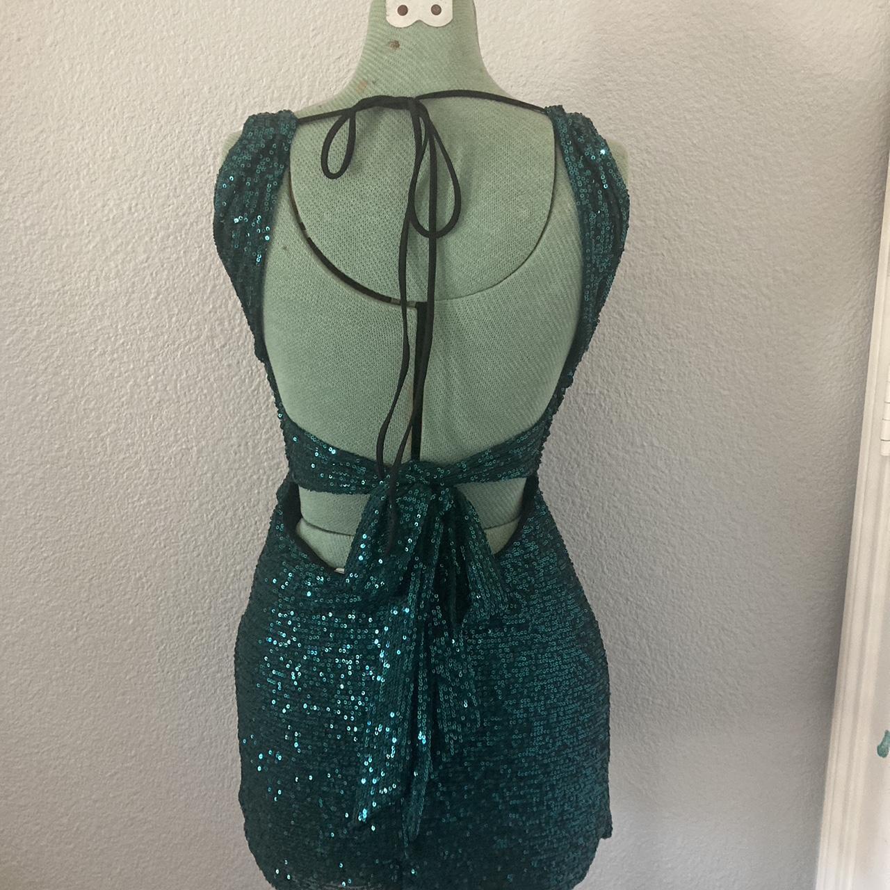 Mini Emerald Green Sequin Dress with slit and tie... Depop