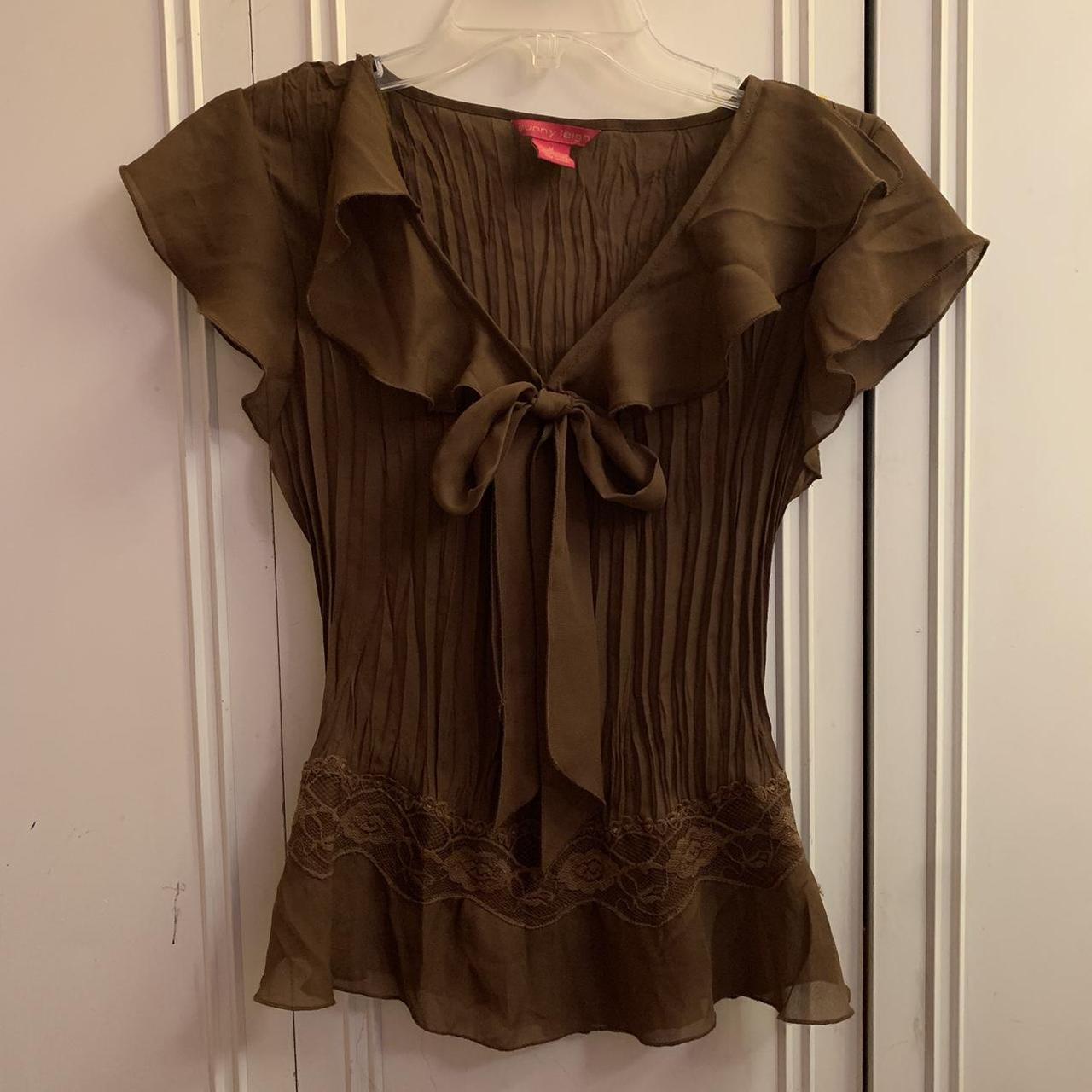 Brown bow coquette lace top The cutest little ruffle... - Depop