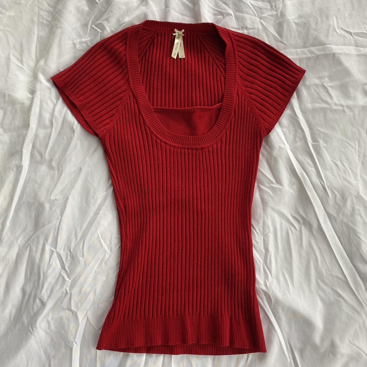 amazing vintage “miss shop” red tight ribbed knit... - Depop
