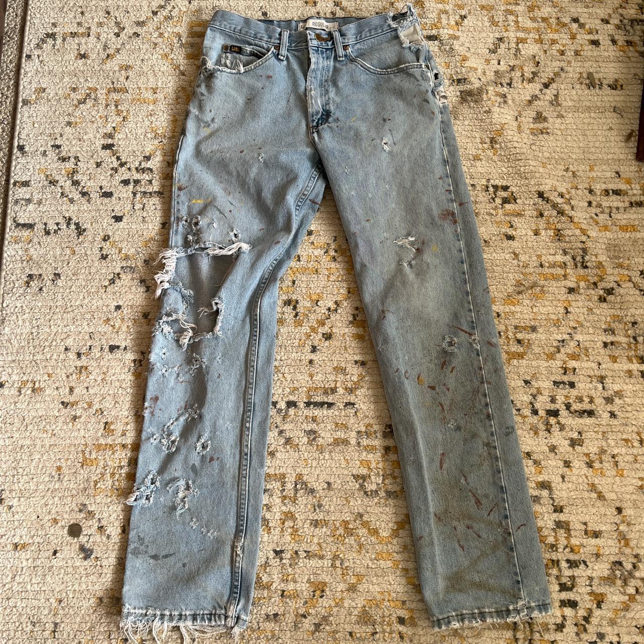 Paint stained distressed Lee jeans 32x34 - Depop