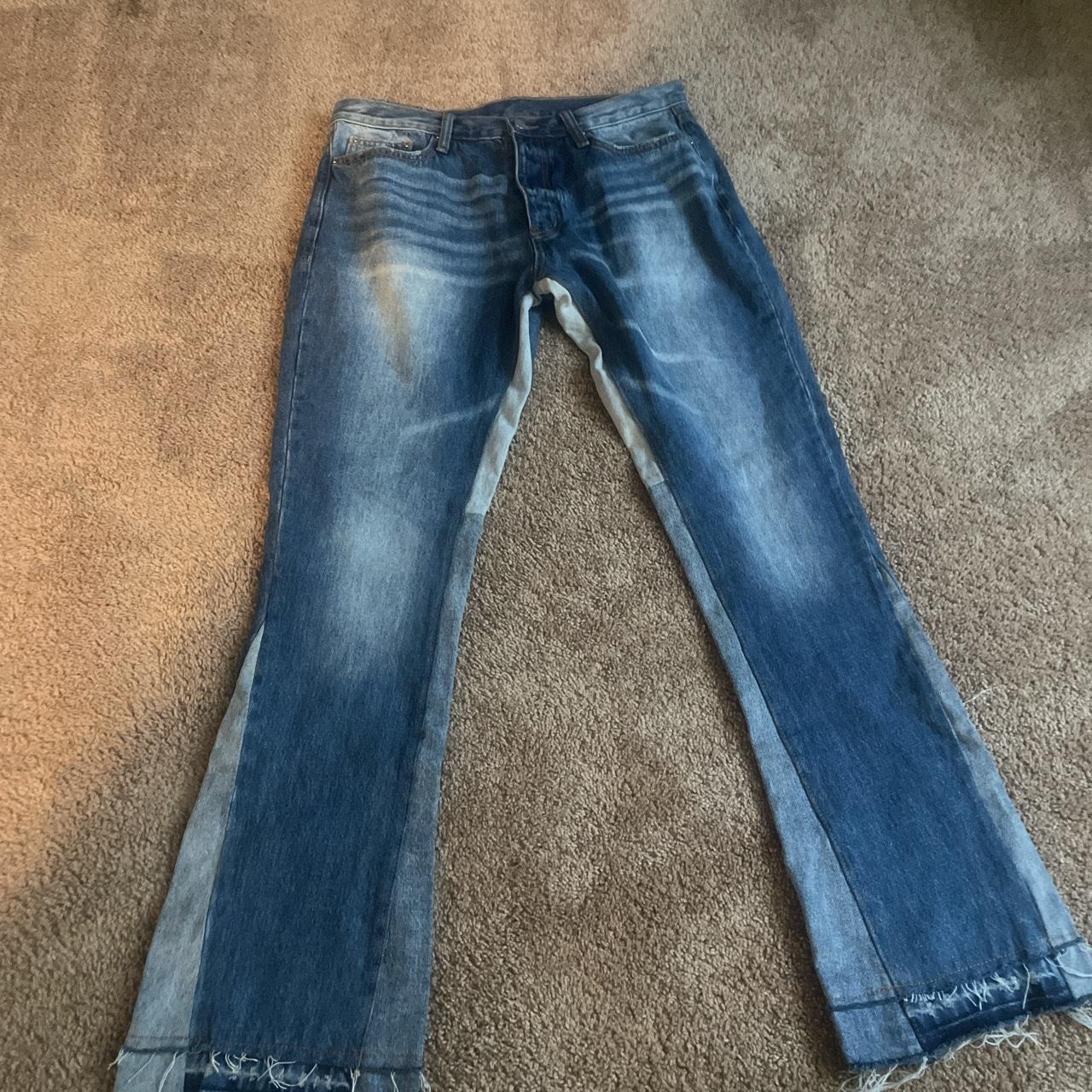 MNML FLARED DISTRESSED JEANS Size 30/33 Send offers - Depop