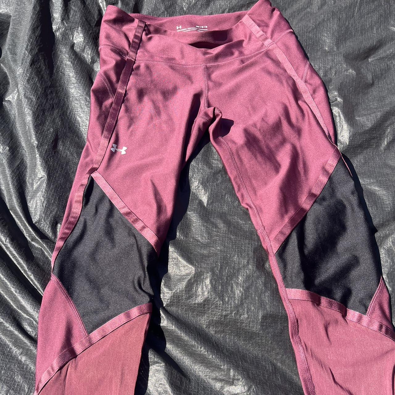 UnderArmour Leggings Maroon & Black with mesh - Depop