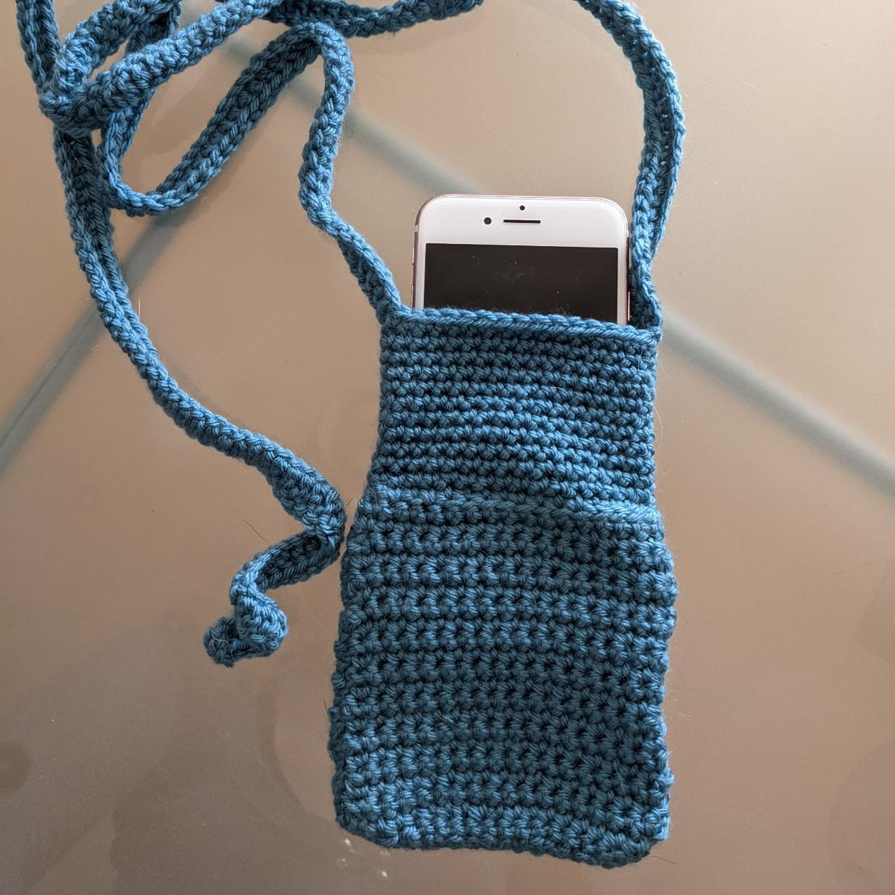 Blue crochet handmade phone bag / pouch /... - Depop