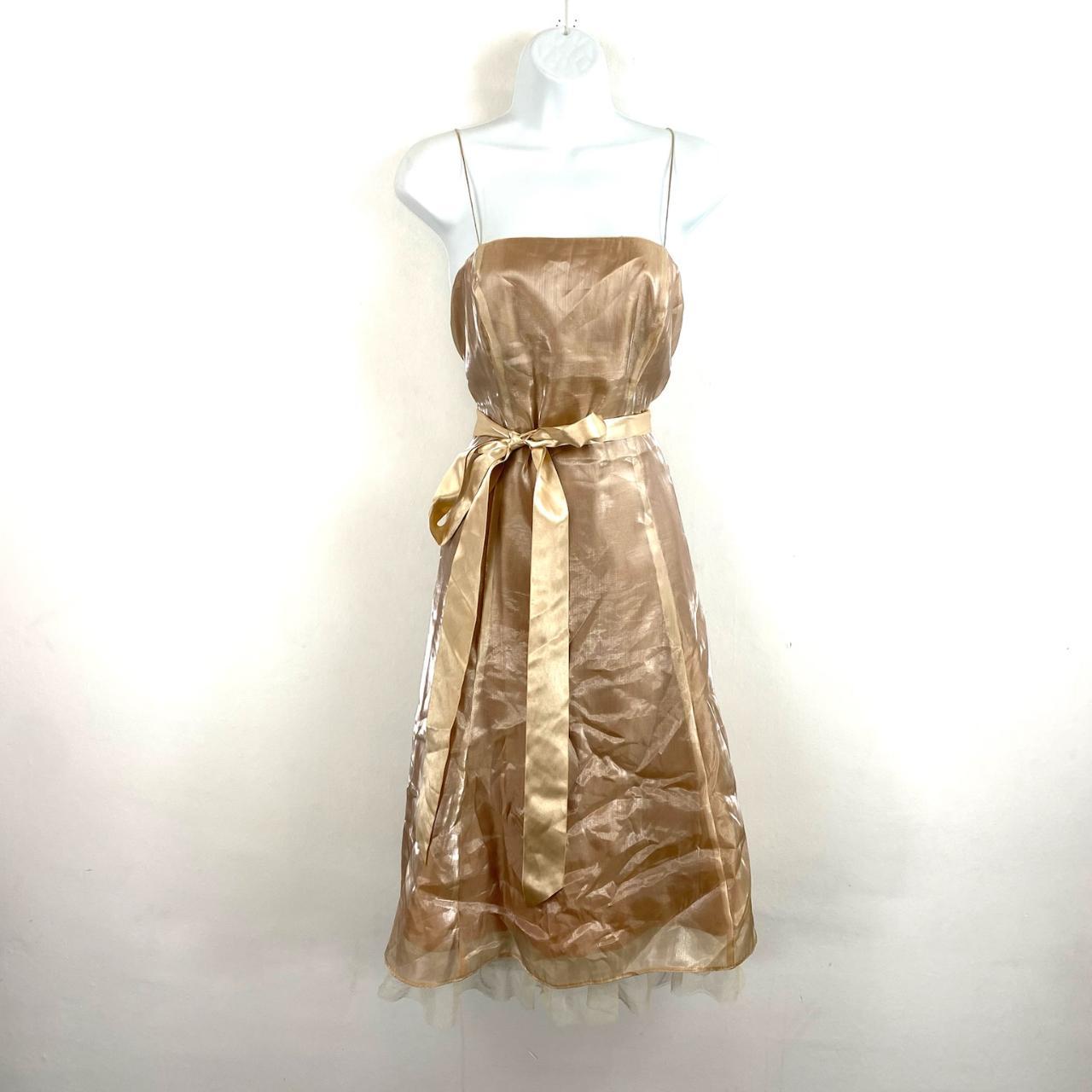 Shimmery golden strappy occasion party dress size 12. Depop