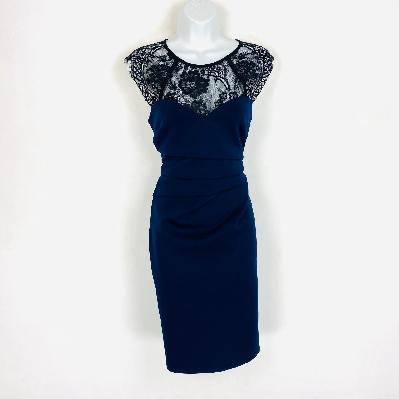 Lipsy navy lace trim pleated bodycon pencil occasion. Depop