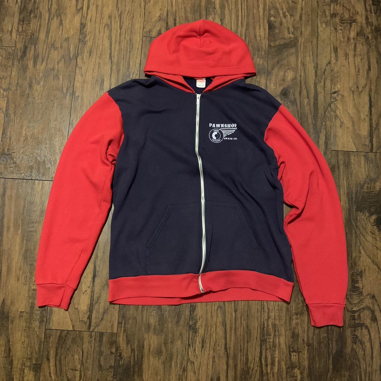 Pawnshop Skate Co. Red/Navy Zip Up Hoodie Colorway... - Depop