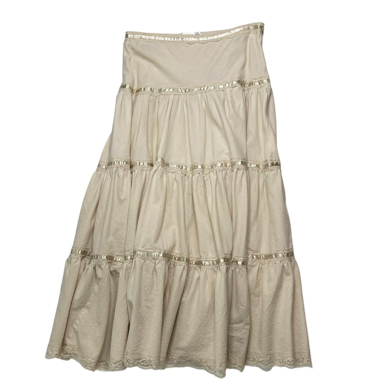 Cream Flowy Maxi Skirt | Large size: large flat... - Depop