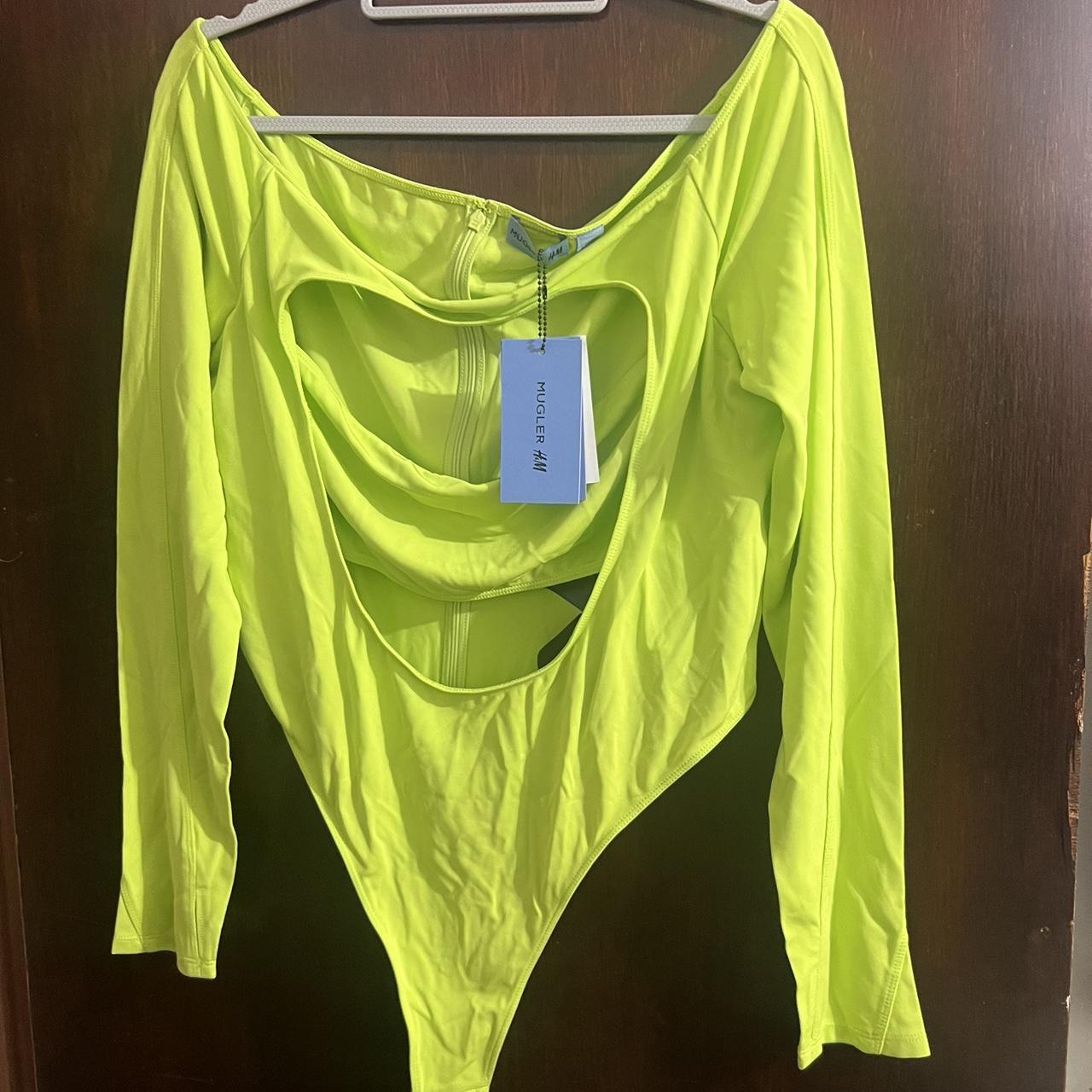 H&M Women's Green and Yellow Bodysuit Depop