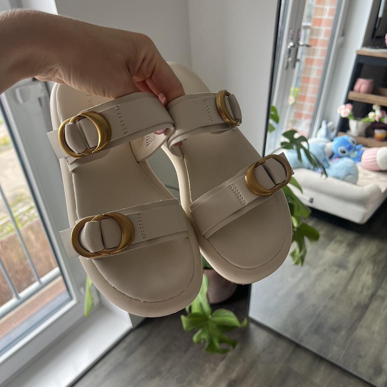 Matalan Cream Gold buckle sandals Size 5 Super... Depop