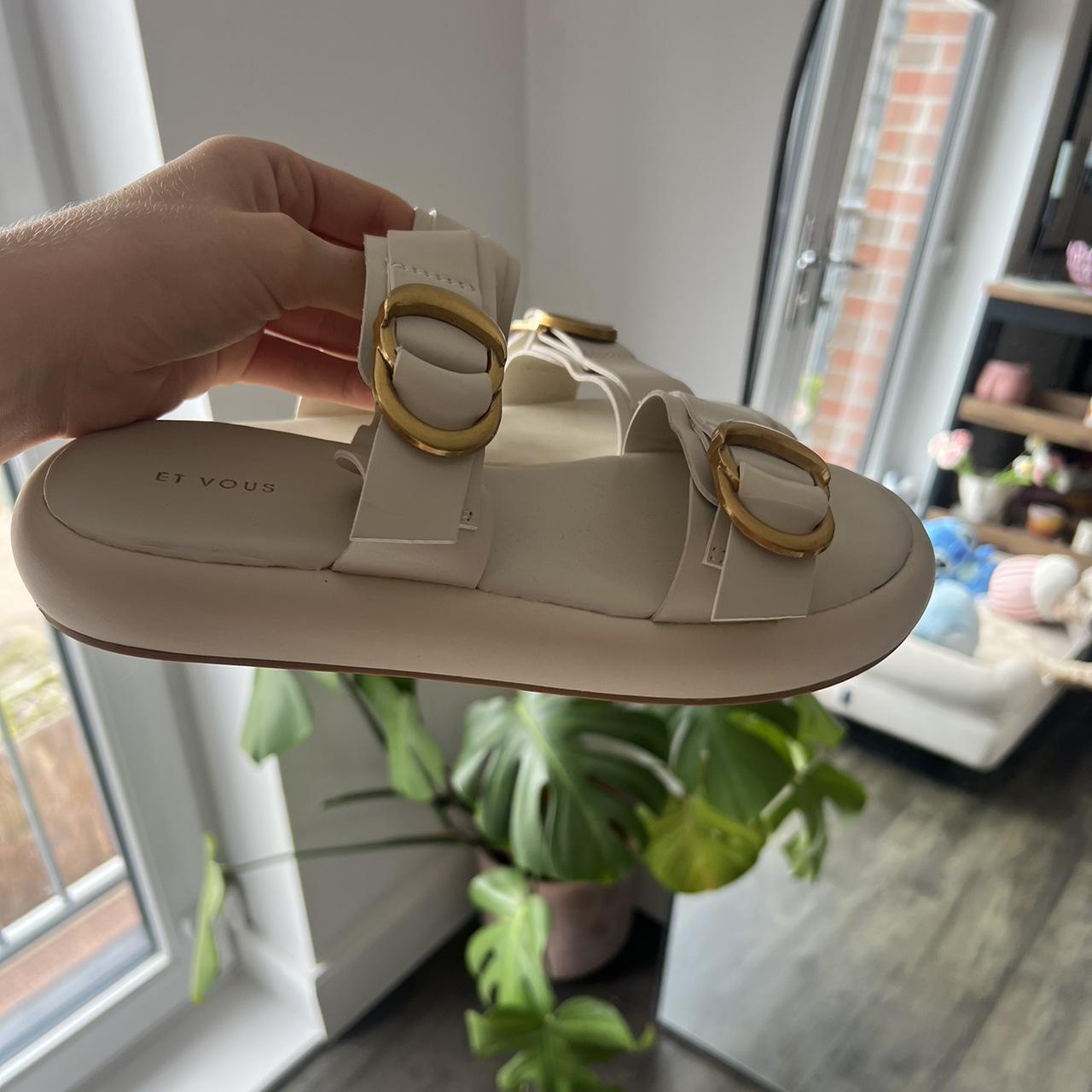 Matalan Cream Gold buckle sandals Size 5 Super... Depop