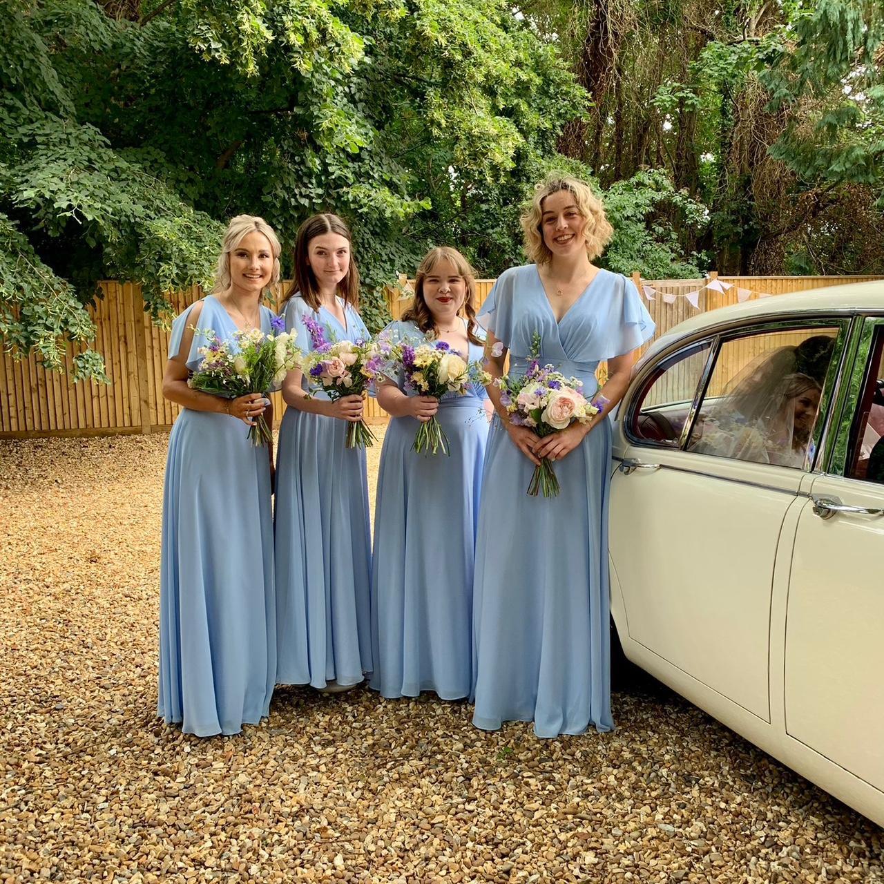 baby blue pastel bridesmaid dress full length