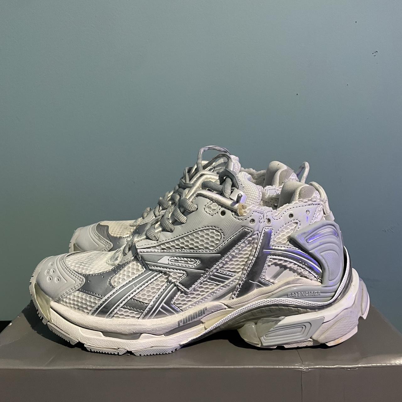 Balenciaga Track runner silver/white size 42 Has... - Depop