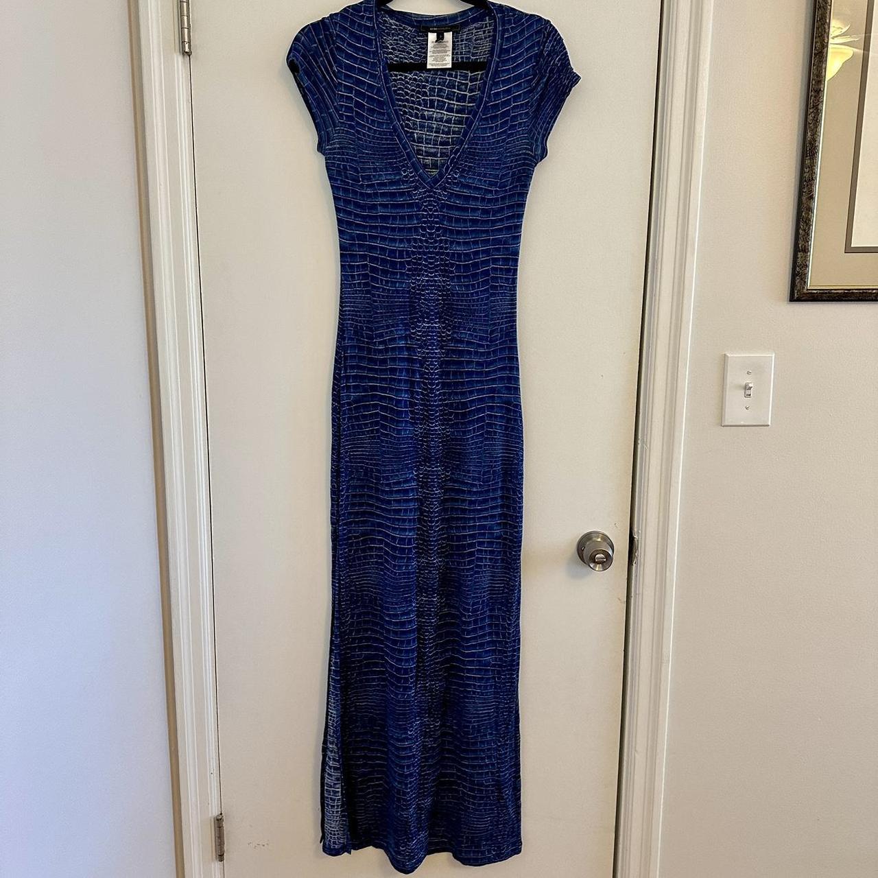 Blue crocodile alligator print maxi dress by BCBG Depop