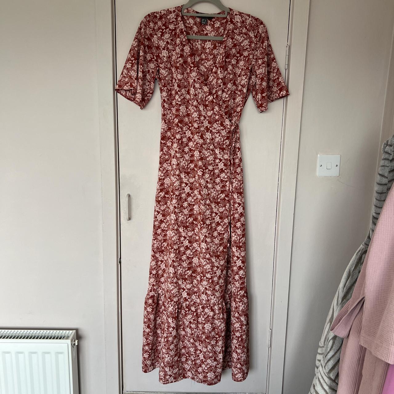 Primark pink floral wrap waist tied maxi midi