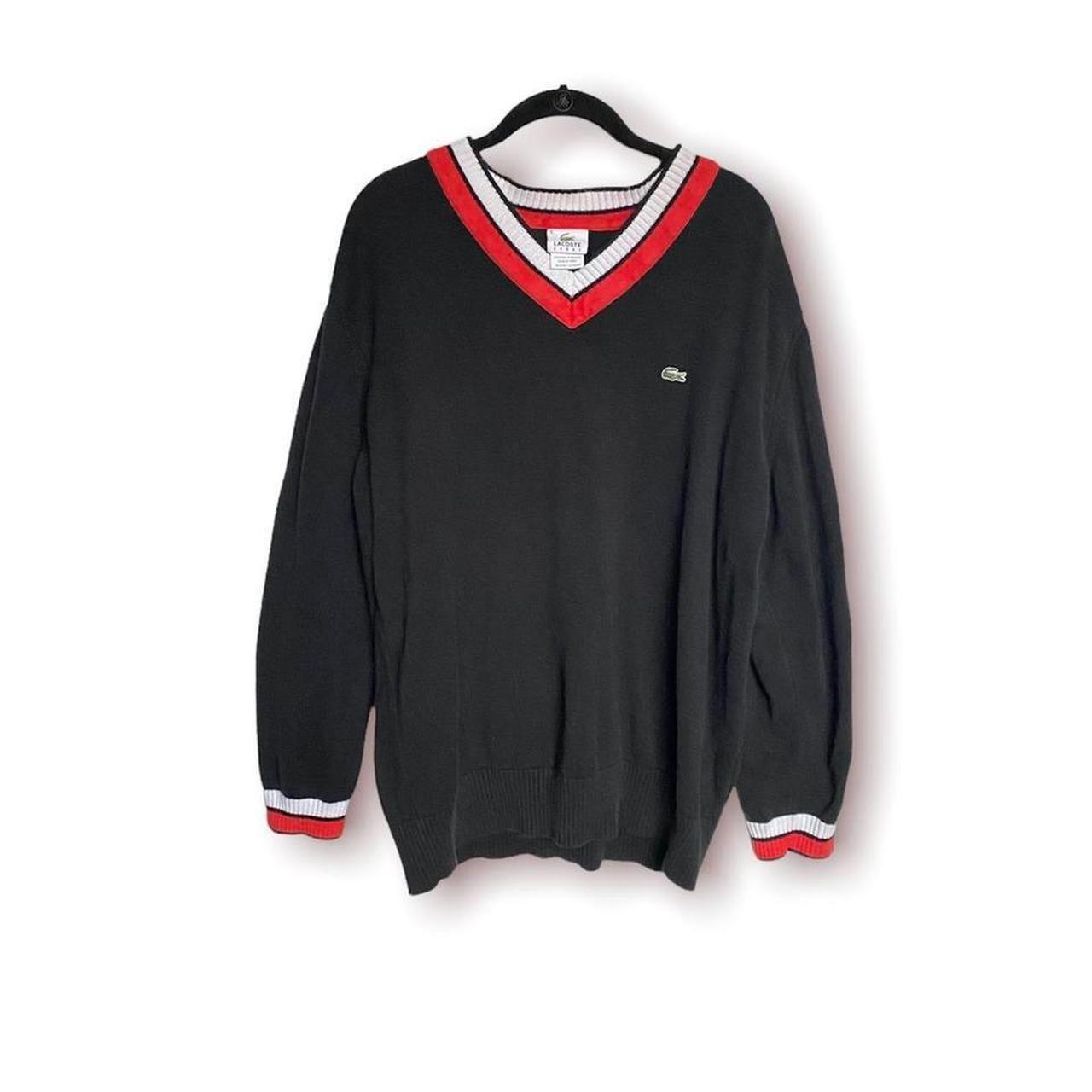 Vintage Lacoste varsity tennis sweater! Black V neck... -
