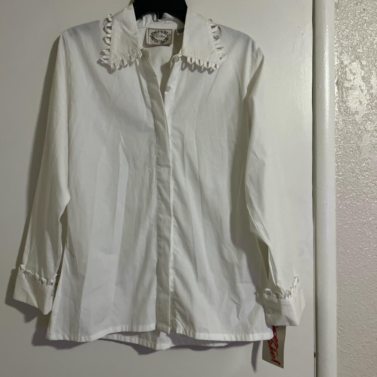 Vintage Erika Collared Blouse with Cool Detail... - Depop